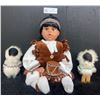Image 1 : Native American Vintage Porcelain Eagle Dancer Boy Doll with Two Antique Indian Fur Eskimos