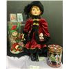 Image 1 : Limited Edition Collectible Porcelain Christmas Dolls with Miniatures and Holiday christmas musicbox