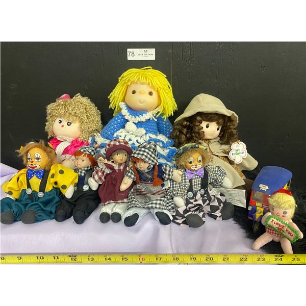 Ice Cream Doll with two Vintage Music Box Clowns and collection of mini Clown Decor and more