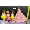 Image 1 : Collection of Crochet Doll Clothes on Vintage Barbie Dolls Small and Large with Kewpie Baby Doll