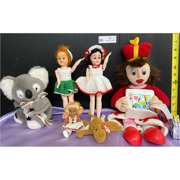 Aussie Koala with Antique Composition Dolls in hand Crochet Dresses plus king of hearts stuffy