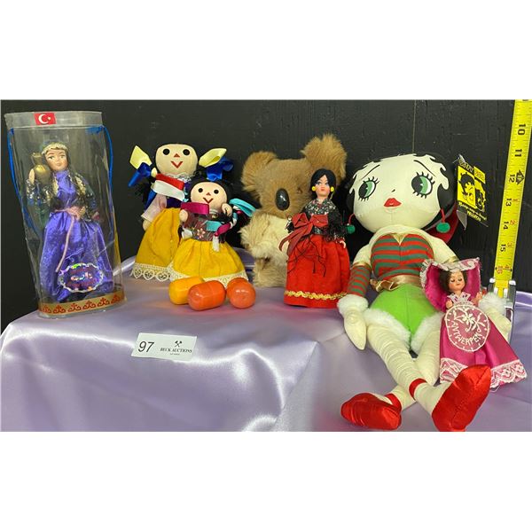 Betty Boop Stuffy with selection of Cultural Ethnic Dolls and Austrailian Koala