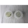 Image 4 : Pair or Milk Glass Centrepiece Vases w/ Glass Flower Frogs