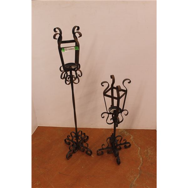 *(2) Decorative Iron Lantern Stands - 31" and 44"