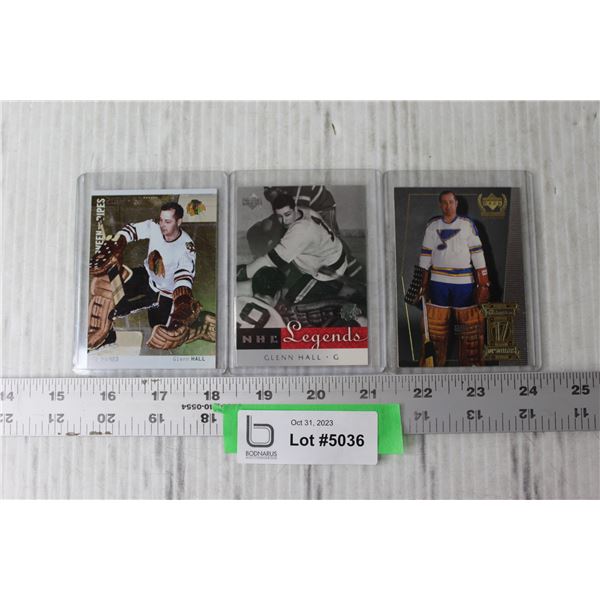 (3) Glen Hall NHL Trading Cards