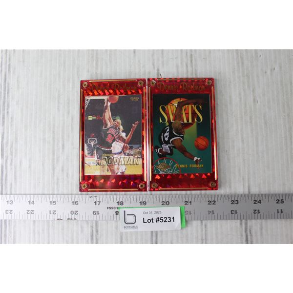 (2) Dennis Rodman Trading Cards in Card Cases