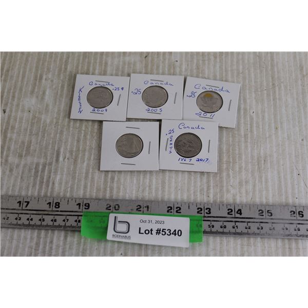 (5) Canadian Quarters - 2005, 2009, 2011, 2017