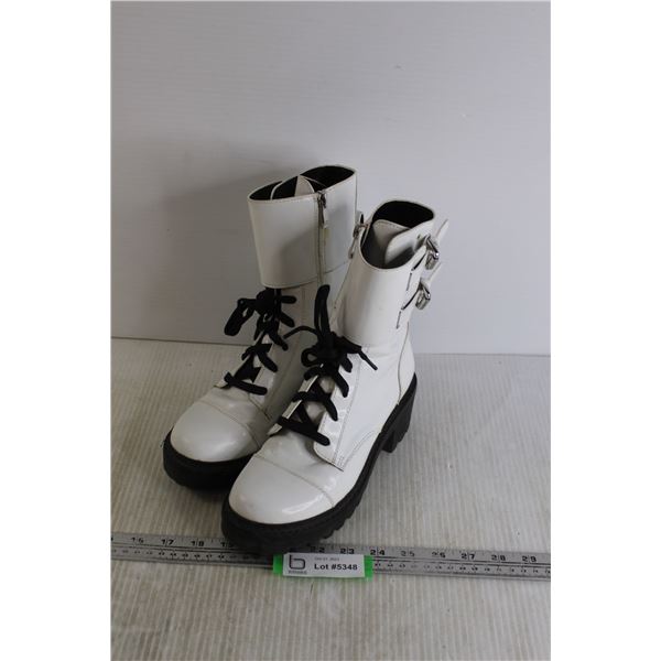 DKNY White and Black Punk-esque Boots - Small Stain, Size 7