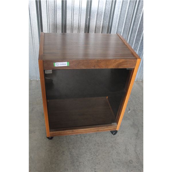 ** Wooden Stereo Cabinet with Glass Door on Casters - 16" x 24" x 30" Tall