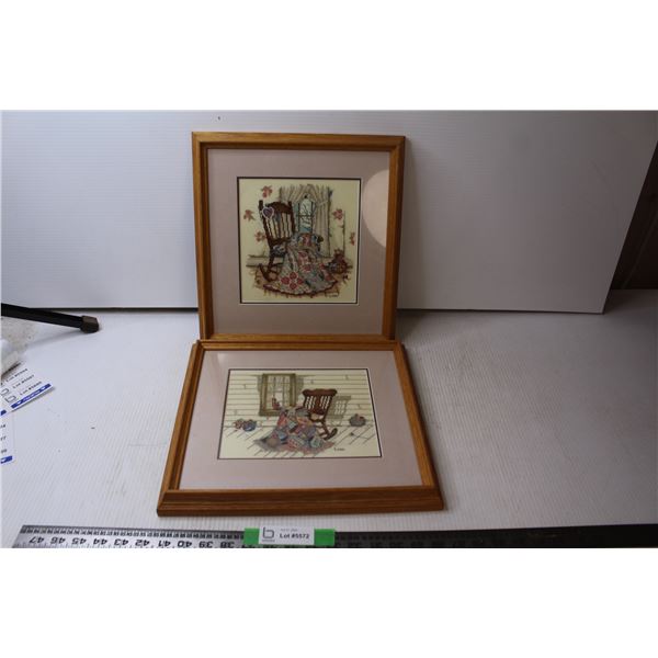 (2) Framed Needle Point Pictures 13x14