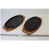 Image 1 : (2) Cast Iron Hot Plates on Wooden Trays