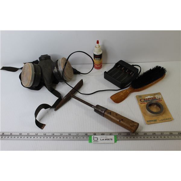 Respirator - Vintage Coat Brush - Chipping Hammer - Battery Charger - Gasket Cement - Crafting Magne