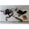 Image 1 : Respirator - Vintage Coat Brush - Chipping Hammer - Battery Charger - Gasket Cement - Crafting Magne