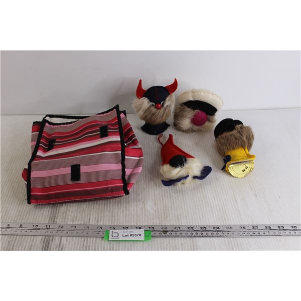 (4) Mustaschioed Plushes, Lunch Bag