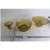 Image 1 : (3) Amber Glass Serving Items - Cake Stand, Bowl