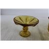 Image 2 : (3) Amber Glass Serving Items - Cake Stand, Bowl