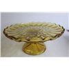 Image 4 : (3) Amber Glass Serving Items - Cake Stand, Bowl