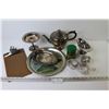 Image 1 : Assortment of Plated & Metal Items - Clip Board - Tray - Tea Pot - Pepper Shaker
