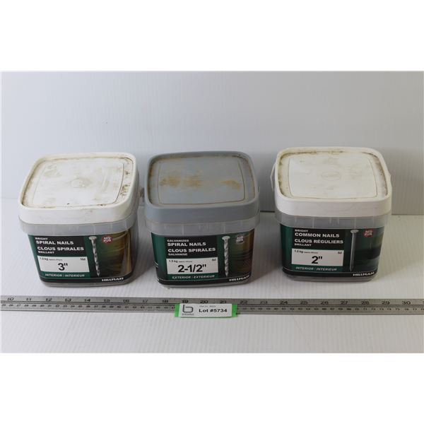 (3) Containers of Nails - (boxes are half full - 2" - 2 1/2" - 3")