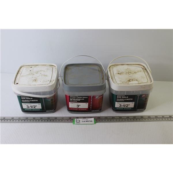 (3) Containers of Nails - (boxes are half full - 3" - 3 1/2")