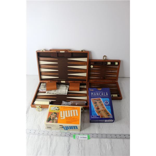 (4) Board Games - Backgammon Sets, Yum, Mancala