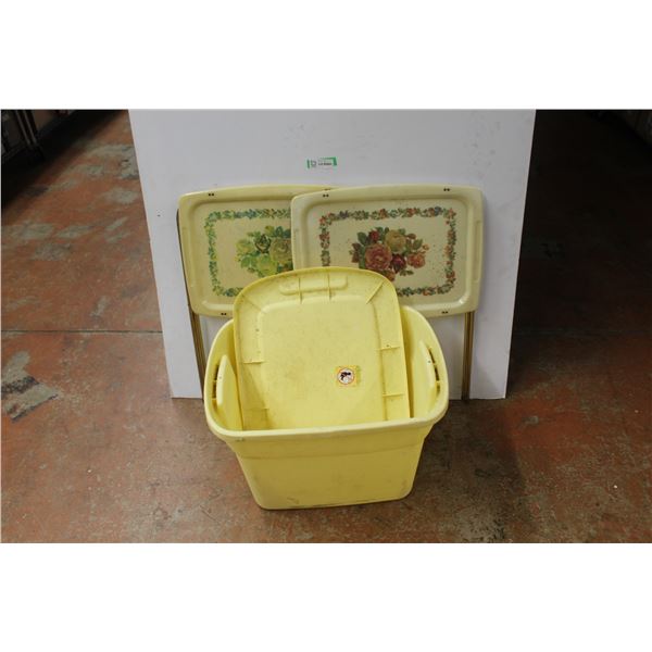 * (2) TV Trays and Plastic Tub