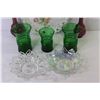 Image 2 : Vintage Plate - Green Glasses - (2) Vases - (2) Vintage Dishes