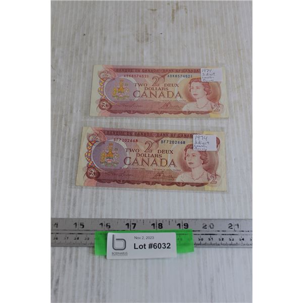 ^ (2x Bid Price) (2) 1974 Canadian $2 Bills