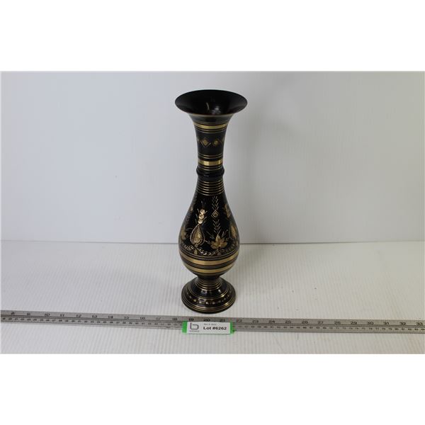 Beautiful Etched Brass Vase (13 3/8")