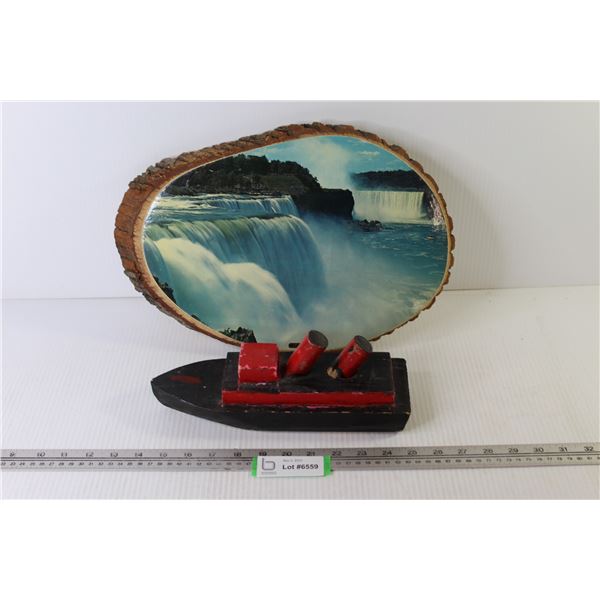 Niagara Falls Picture on Live Edge Slab - Home Made Wooden Boat