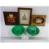 Image 1 : (2) Small Needlepoints, Church Picture and (2) Lids??