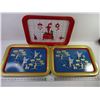 Image 1 : (3) Vintage Metal Serving Trays-(2) with Asian Design and (1) Country Kitchen