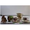 Image 1 : (2) Tea Cup & Saucer, Cat Figurine / Pitcher / Candy Dish