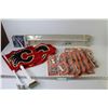 Image 1 : (2) Single Curtain Rods (28 - 48) - (2) Calgary Flames Window Flags - Cabinet Door Hinges