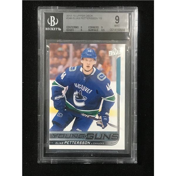 2018-19 UPPER DECK NO.248 ELIAS PETTERSSON YOUNG GUNS RC BECKETT GRADED 9