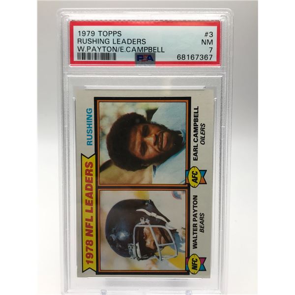 1979 TOPPS NO.3 RUSHING LEADERS PAYTON AND CAMPBELL PSA GRADED 7