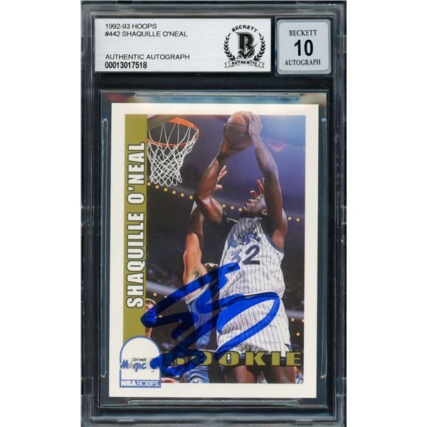 Shaquille  Shaq  O'Neal 1992 Hoops Rookie Card #442 Orlando Magic BGS 9.5 Auto Grade Mint 9 Beckett