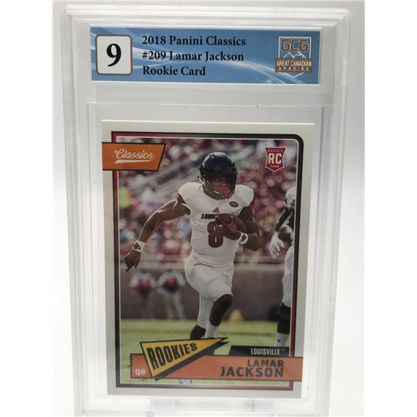 2018 PANINI CLASSICS NO.209 LAMAR JASKCON ROOKIE CARD GCG GRADED 9