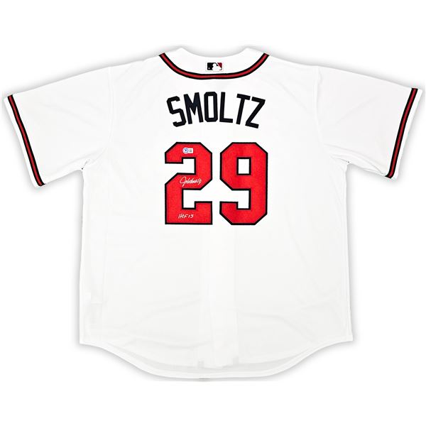 Atlanta Braves John Smoltz Autographed White Nike Jersey Size XL "HOF 15" Beckett