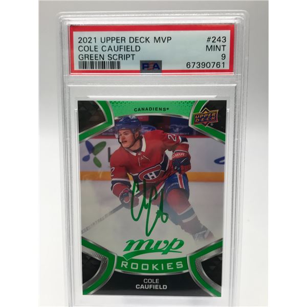 2021 UPPER DECK MVP NO.243 COLE CAUFIELD GREEN SCRIPT PSA GRADED 9