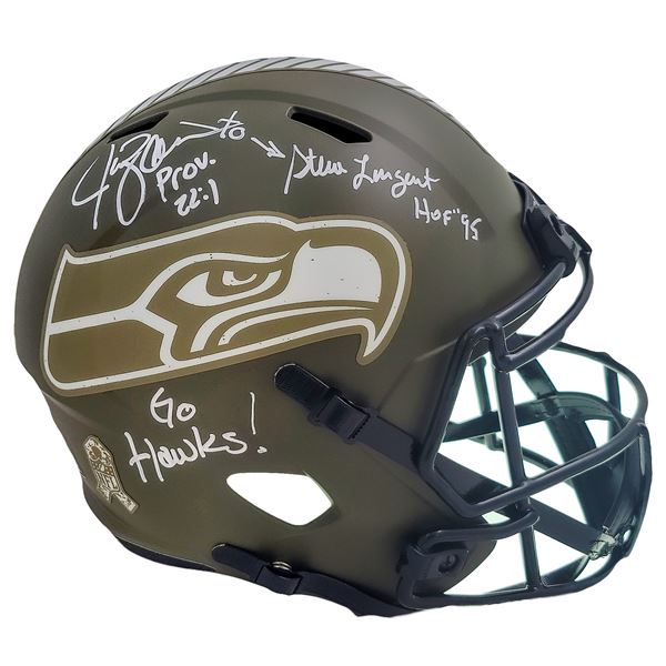 Steve Largent Jim Zorn Autographed Seattle Seahawks Full Size Replica Speed Helmet "Go Hawks!" MCS