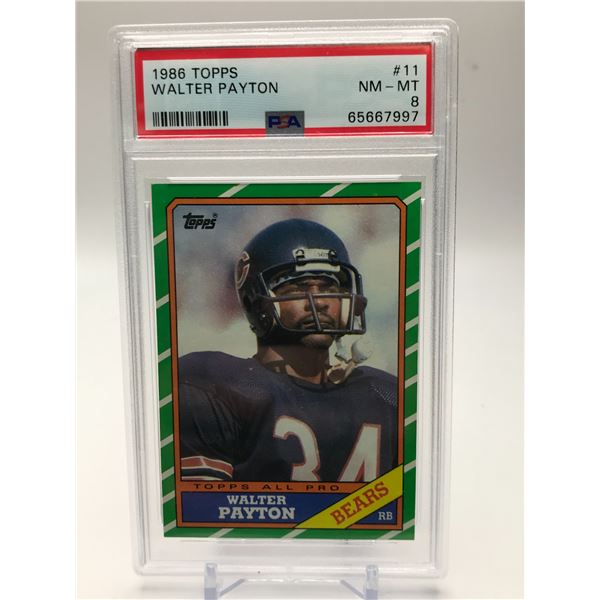 1986 TOPPS NO.11 WALTER PAYTON PSA GRADED 8