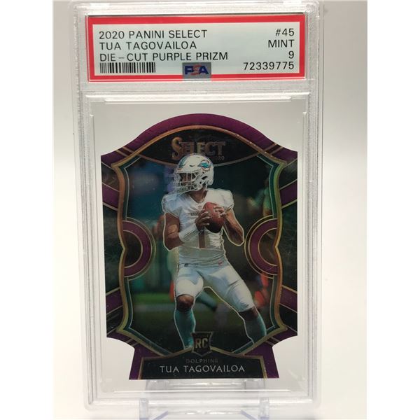 2020 PANINI SELECT NO.45 TUA TAGOVAILOA DIE-CUT PURPLE PRIZM PSA GRADED 9