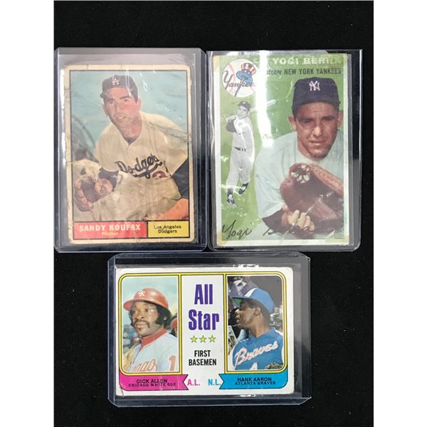 1950'S TOPPS BASEBALL STAR CARD LOT( BERRA, KOUFAX, AARON)