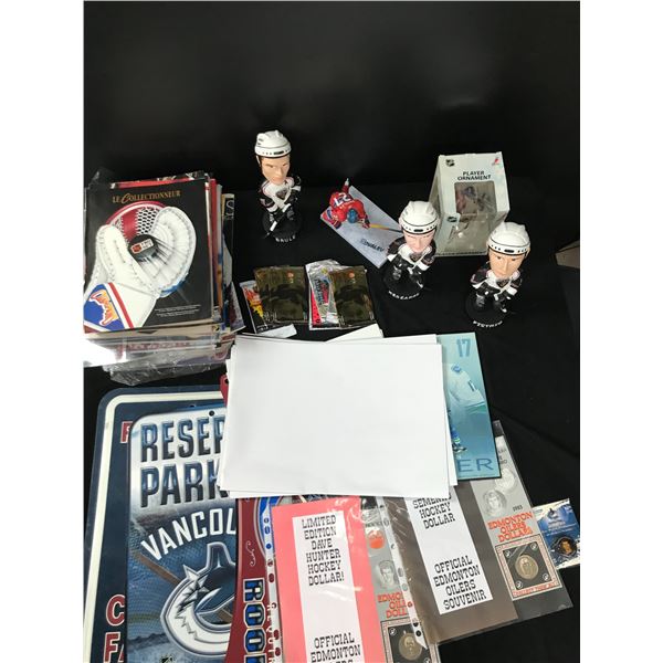 NHL COLLECTIBLES LOT (SIGNS, COINS, BOBBLEHEADS)