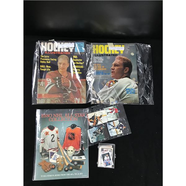 VINTAGE NHL SPORTS CARD, STICKERS, AND MAGAZINE LOT