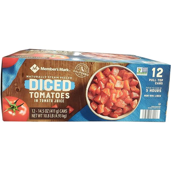 NEW CASE OF 12 MEMBERS MARK DICED TOMATOES IN