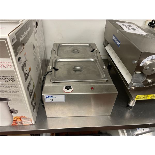 2 BAY STAINLESS STEEL 110V COMMERCIAL MELTER WITH INSERTS & LIDS