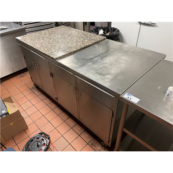 4 DRAWER 4 DOOR 72"W X 35"D X 36"H STAINLESS STEEL COMMERCIAL PASTRY PREPARATION STATION WITH 40"W