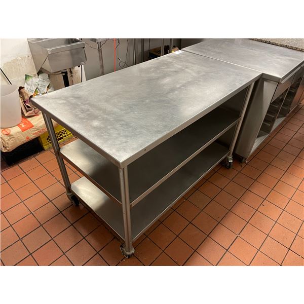 3 TIER 54"W X 30"D X 36"H COMMERCIAL STAINLESS STEEL MOBILE PREPARATION TABLE